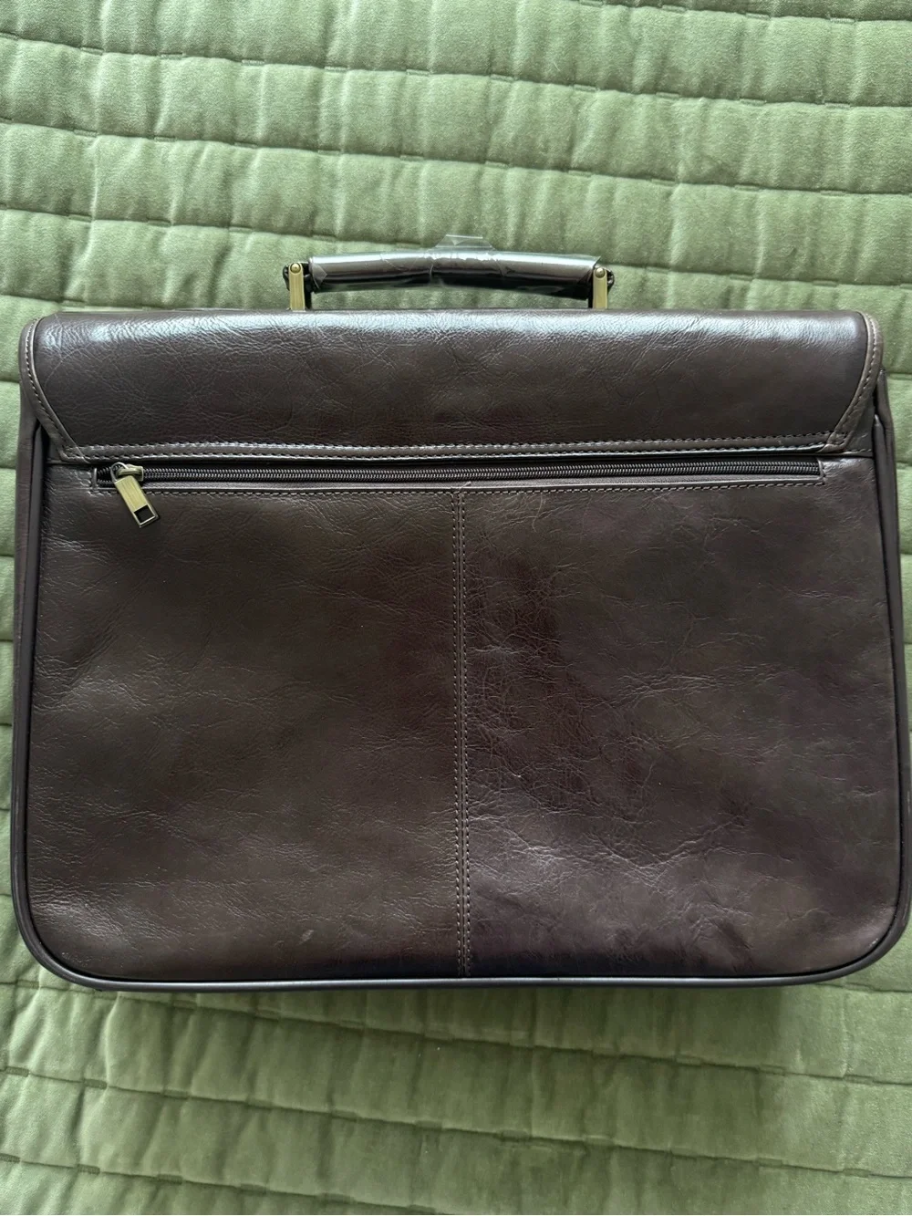 Classic Men's Brown Leather Briefcase with Front Zip Pocket